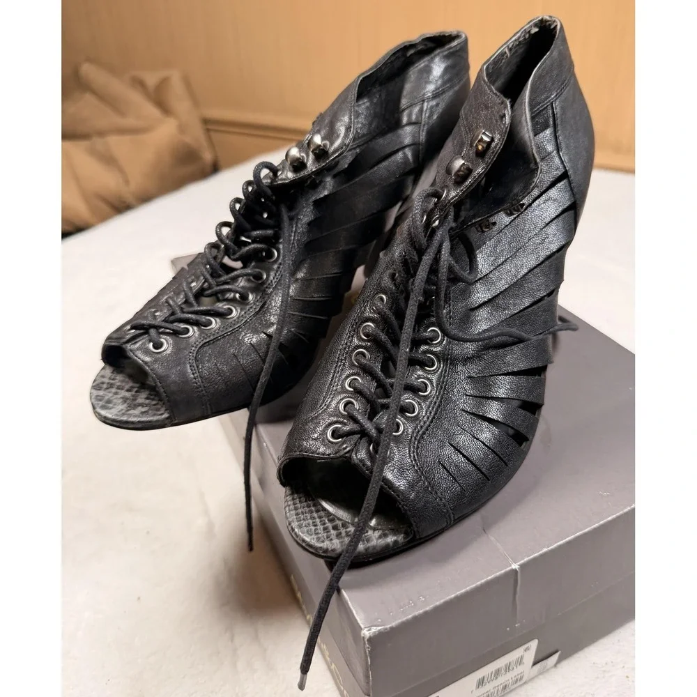 Aldo Gladiator High Heel Shoes Womens Size 10 Black Lace Up Cutout Open Toe